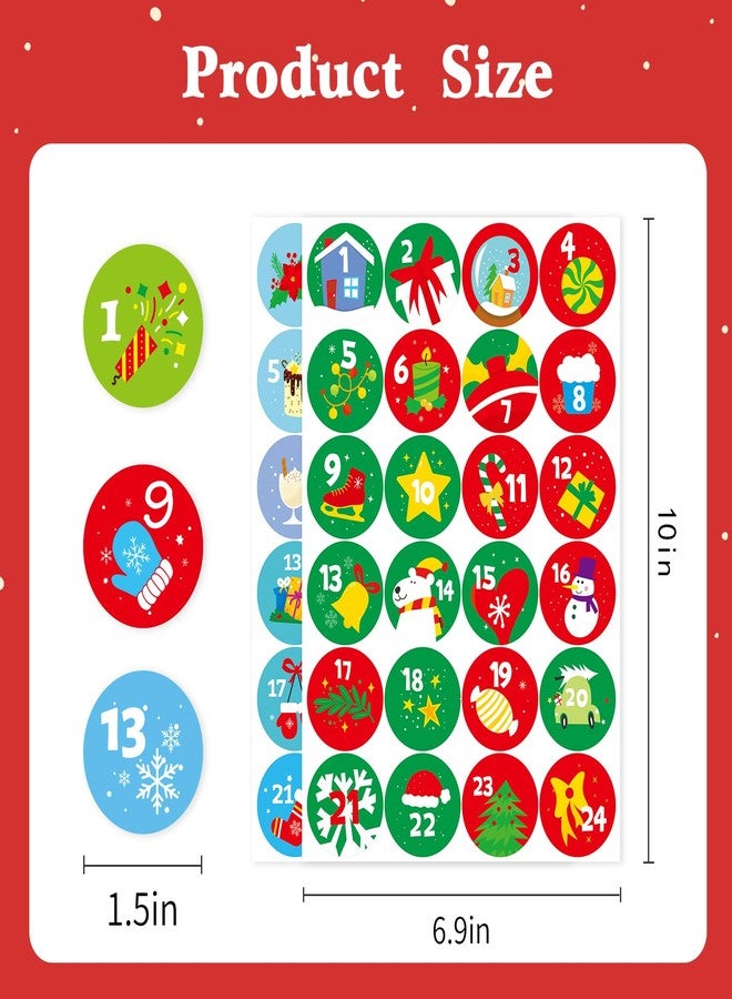 Omlisca 576 Pieces Christmas Advent Stickers 1-24 Christmas Calendar Numbers Sticker Round Craft Xmas Countdown Stickers for DIY Holiday Decals Gift Sealing Box Tags Envelopes Labels Xmas Party Supplies - Image 4